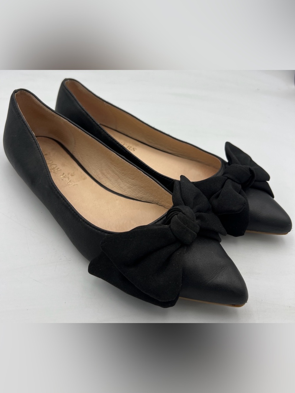 Jack Rogers Debra Leather Ballet Flats w/Fabric Bow Black Women’s Size 9M $148